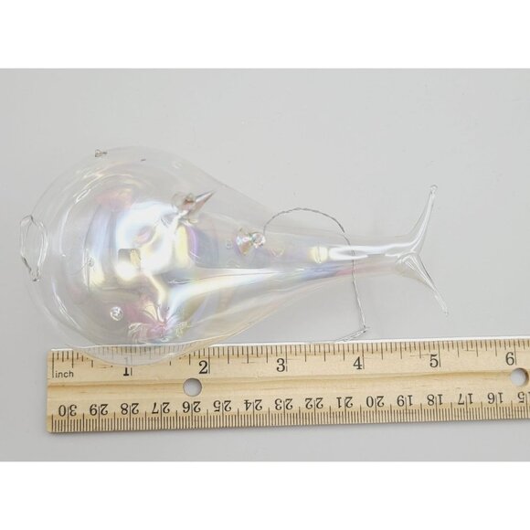 Silvestri Handblown Iridescent Glass Whale Ornament Christmas Holiday Mint - Picture 9 of 10